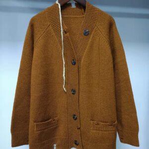 100%Wool Brown V-neck Cardigan